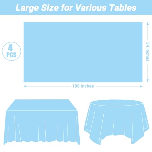 Image of 4 PCS SkyBlue Plastic Tablecloth, 54 inch x 108 inch Waterproof Picnic Table Cover for Indoor Outdoor, Disposable Stain Resistant Table Cloth of Baptism Decorations, Picnic Camping Party Essentials