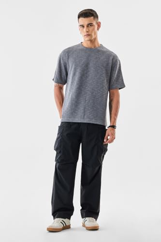 Image of SNITCH Men's T-Shirt | Textured Oversized Crew Neck Design | Premium Polyester Blend Fabric with Waffle Weave | Breathable & Lightweight Casual Wear