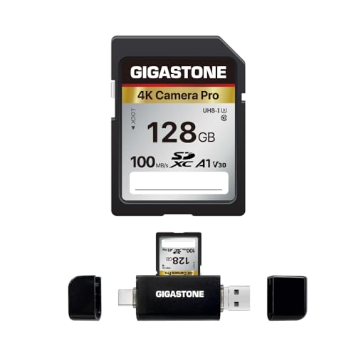 Image of 【5-Years Data Recovery】 GIGASTONE 128GB SD Card with USB Type C Card Reader, 4K Camera Pro, A1 V30 U3 SDXC Memory Card Compatible with Canon Digital Camera, with 1 mini case