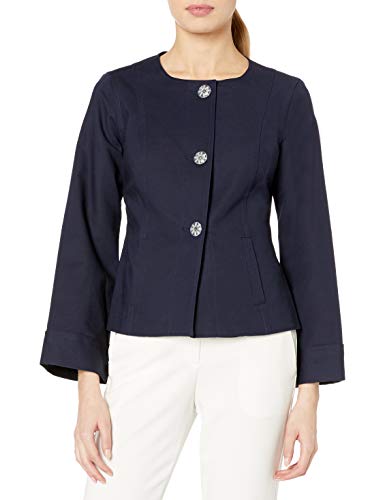 Nanette Nanette Lepore Women's Bell Sleeve Crew Neck Jacket, Dark Navy, 14