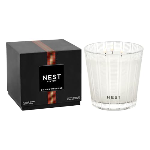 Image of NEST New York Scented 3-Wick Candle, Sicilian Tangerine - 21.2 oz - Up to 100-Hour Burn Time - Reusable Glass Vessel