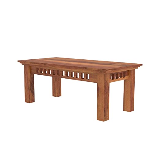 Image of Sheeshmiya Solid Wood Coffee Table for Living Room | Modern Wooden Center Table Low Height | Rectangular Sofa Tea Table with Strong Legs | Home Furniture Center Table (Honey Finish)