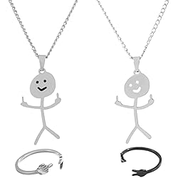 Collares De Mejores Amigos Para Hombre Y Mujer 5PCS Collar de Dedo Medio de Plata Sonriente Personalizado,Collar de Garabato Divertido con Dos Anillos,Amistad Colgante Hombre,Collares Mujer Amistad,Bisuteria Divertido,Regalos para Mejores Amigas