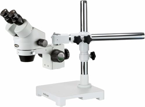 Image of AmScope SM-3B Professional Binocular Stereo Zoom Microscope, WH10x Eyepieces, 7X-45X Magnification, 0.7X-4.5X Zoom Objective, Ambient Lighting, Single-Arm Boom Stand
