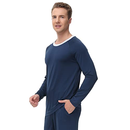 INK+IVY Men's Sleepwear Pajama Top Long Sleeve Crewneck T-Shirt, Soft Sueded Jersey Tee Loungewear, Undershirt3