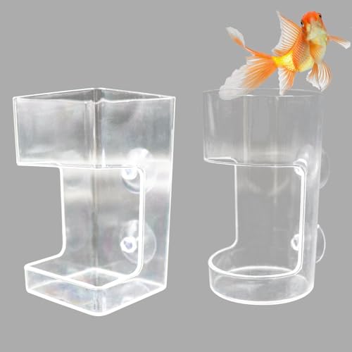 Image of 2-Pack Acrylic Fish Feeders - Round & Square Suction-Cup Feeding Tubes for Aquariums, Hollow Floating-Sinking Fish & Shrimp Food Holders