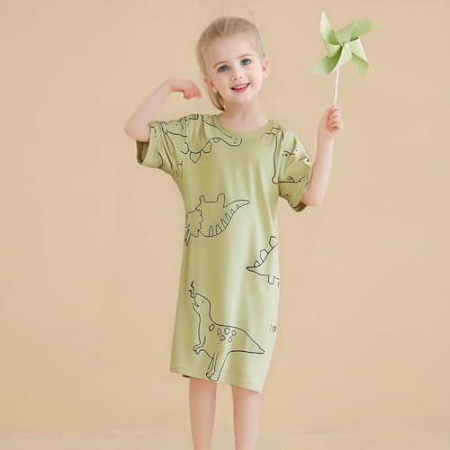 Girls Cotton Thin 𝐏ajamas Dress Dinosaur Graphic Crew Neck n𝐢ghtdress Tops Kids Lightweight Short Sleeve n𝐢ghtgowns3