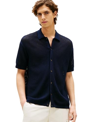 Tommy Hilfiger Men's Structured Knit Short Sleeve Regular Fit Overshirt