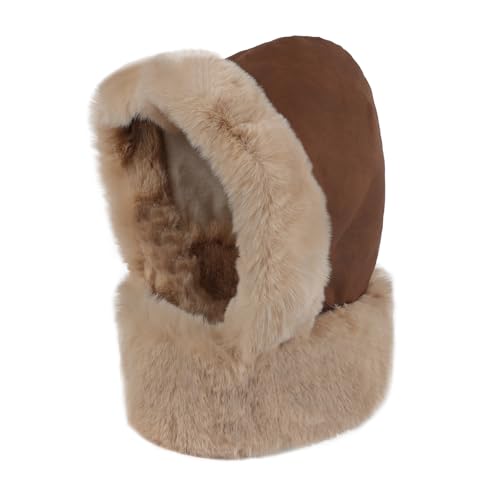 Faux Fur Hooded Scarf Hat for Women Men Warm Thick Fleece Plush Head Scarf Wrap Neck Warmer Windproof Balaclava Ski Mask2