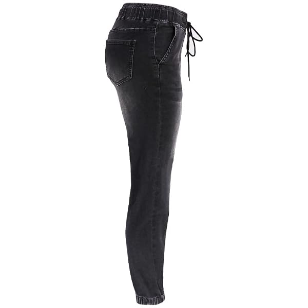 CME SHOWU Denim Joggers for Women Jean Joggers with Drawstring Elastic Waist Stretch Loose Denim Pants(Black,S) by CME SHOWU - Used condition - Image 5