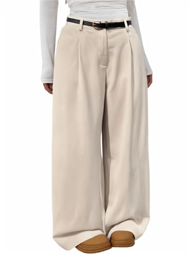 Women's Wide Leg Dress Pants High Waisted Pleated Business Casual Flowy Trousers with Belt