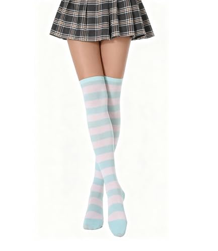 Image of Womens Thigh High Socks Athletic Stripe Cute Colorful Over the Knee High Sock Colorful Long Tube Sock