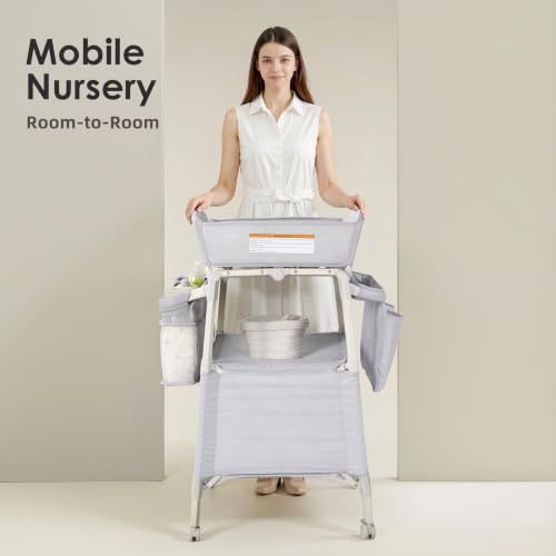 Image of Sweeby Portable Baby Changing Table, Foldable Diaper Changing Station with Waterproof Pad, Mobile Nursery Organizer for Infant & Newborn Essentials, Gray, Gen 2