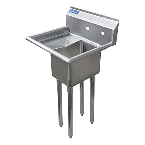 Image of AmGood Stainless Steel Prep & Utility Sink | 304 Stainless Steel | Restaurant, Kitchen, Laundry, Garage | NSF (Bowl Size: 10 inchx14 inchx10 inch + Left Drainboards)