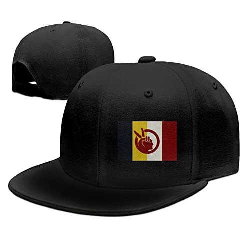 HELIDOUD Flag of The American Indian Movement Women Mens Adjustable Hip Hop Flat Bill Baseball Cap Black