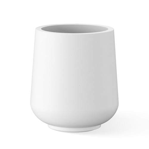 Image of Kante White Concrete Planter 16.5 inch Dia All-Weather Round Large Pot | Handcrafted Cement Curved, Anti-Frost & UV Outdoors, Plug for Indoor, Lightweight & Durable, Modern Home, Garden, Porch