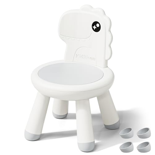 Image of KidBloom Toddler Chair, Sturdy Kids Dinosaur Chair with an Ergonomic Backrest, Anti-Slip Plastic Child Chair for Toddlers 1-3, White