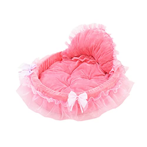 Cama Perro Y Gato Cama PequeñA Perrita AutóCtona Princesa Princesa Bow Lace Heart Elegant Linda Cama para Perros Casa De Calentamiento De Mascotas (Rosa)
