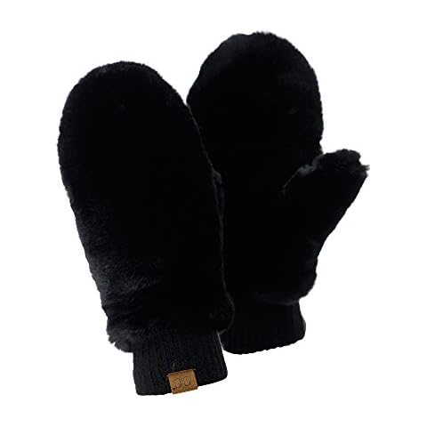 C.C Women's Faux Fur Wrist Length Fingerless Sherpa Lined Convertible Mittens Gloves-Black Cover