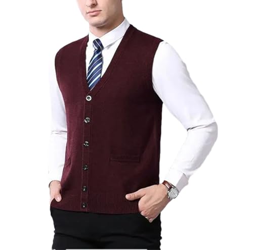 Men’S Vintage Thick Argyle Knit Vest with Pockets Slim Fit V-Neck Sleeveless Button Down Cardigan