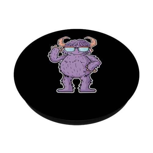 Monster with Glasses and Horns Nerd PopSockets Swappable PopGrip, Black - Image 2