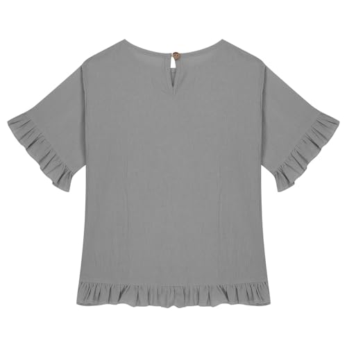 Kids White Tee Shirts Pack Cotton and Linen Five Point Sleeves Girls' Solid Color Casual Tops Grey T Shirts for Girls4