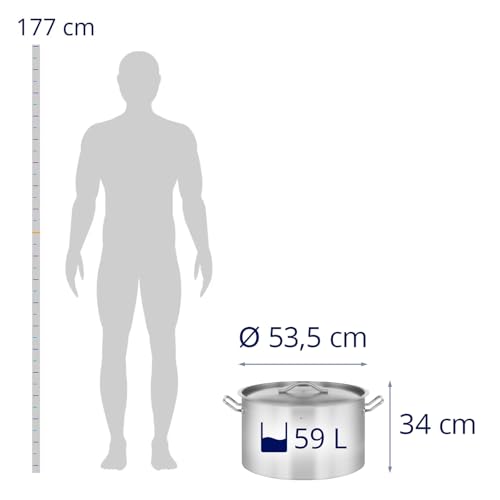 Royal Catering Induction Cooking Pot 59 l Ø 50 cm Bottom Thickness 5.8 mm 3-ply with Lid for All Stove Types, 20% Faster Cooking, 30% Energy Saving Stainless Steel Soup Pot - Image 2