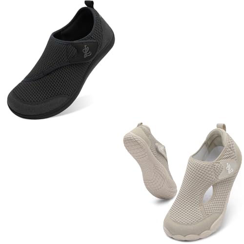 LeIsfIt Mens Wide Diabetic Barefoot Walking Shoes Black and Taupe Size 8.5