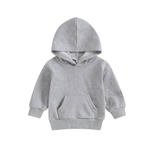Unisex Baby Boy Girl Hoodies Sweatshirt Solid Long Sleeve Kangaroo Pocket Hooded Pullover Top Fall Winter Clothes (Gray, 6-12 Months)