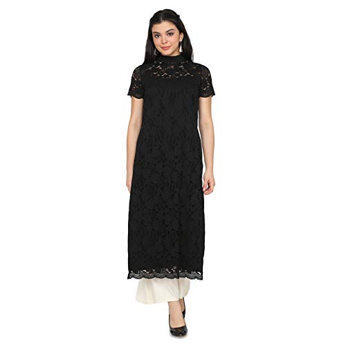 Image of Ojjasvi Women Black Lace Straight Kurta
