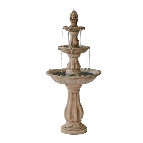 XBrand Outdoor Water Fountain 51 inch 3-Tier Garden Fountain with Pump, Weather Resistant Resin Patio & Yard Waterfall Feature - Beige