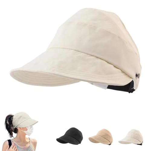 Outdoor UV Protection Hollow Top Sun Hat for Women, Summer Beach Packable Visor, Adjustable Fit Wide Brim Hats (Khaki)