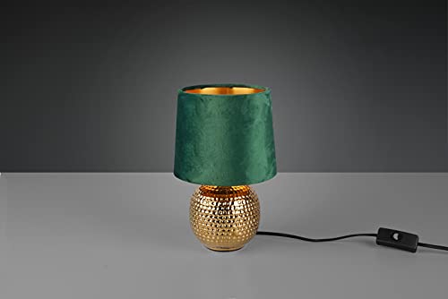 Reality Leuchten Tischleuchte Sophia R50821015, Keramik goldfarbig, Samtschirm gürn oder goldfarbig, exkl. 1x E14, 16 cm