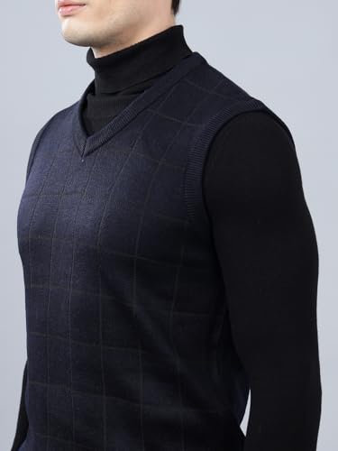 Image of Cantabil Checkered V-Neck Sleeveless Regular Fit Mens Casual Sweater | Casual Sweater for Men | Mens Sweater for Winter Wear (P MSWT00124)