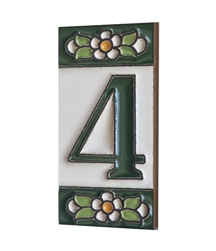 Lot de carreaux en céramique avec chiffres et lettres - Motif floral - Vert, taille : 7,5 cm x 3,5 cm, cadres de 2 à 10 carreaux (4)