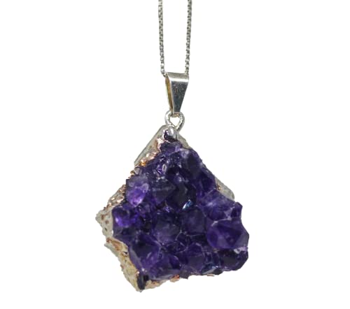Raw Amethyst Crystal Necklace | Amethyst Crystal Necklace Pendant | Sterling Silver Necklace Amethyst | Raw Crystal Jewelry | Healing Crystal Druzy Pendant | Raw Amethyst Stone