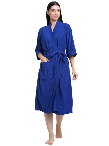 CREEVA Everyday Unisex Micro Terry Bathrobe, Kimono Collar, 3/4 Sleeve, Free Size, Turkish Blue