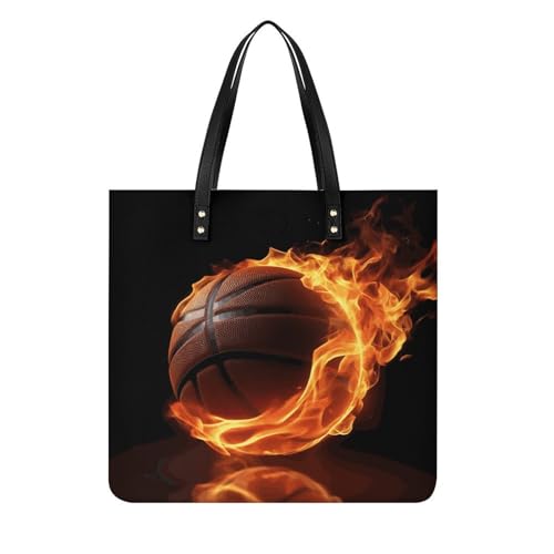 Sacs à main pour femme au motif basketball enflammé en cuir végétalien