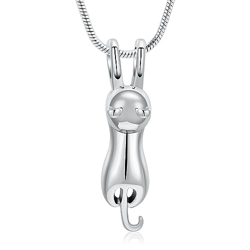 VCCWYQK Cat Cremation Urn Necklace for Ashes, Stainless Steel Memorial Pendant Keepsakes Jewelry for Ashes Holder