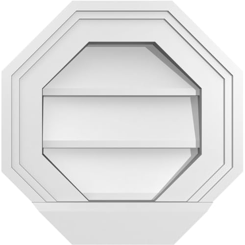 12"W x 12"H Octagonal Surface Mount PVC Gable Vent: Non-Functional, w/ 2"W x 2"P Brickmould Sill Frame