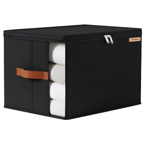 Image of JD FRESH Fabric 1 Pcs 30 Liters Cloth Organizer For Storage /Foldable Cloth Storage Box With Handles /Almirah With Transparent Window /Wardrobe Organizers For Clothes /Sarees /Blankets /Bedsheets,Black