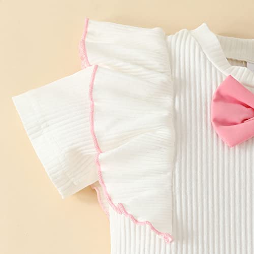 Lykmera Camiseta para meninas de manga curta com babados e nervuras, shorts, roupas para meninas 2 a