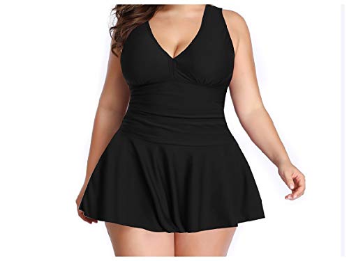 Abetteric maiô feminino plus size com estampa acolchoada e elástico aberto nas costas, Preto, X-Larg