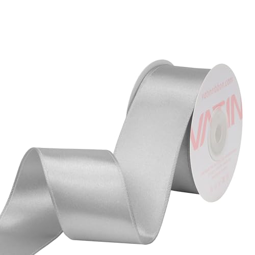 VATIN Silver Satin Wired Ribbon 1-1/2 Silver Satin Wired Ribbon for Gift Wrapping Decoration Crafts Home Decor -Continous 10 Yards