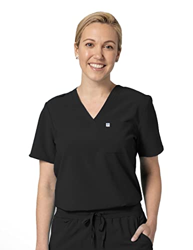 Care+Wear Women’s 2-Pocket Scrub Top – Scrub Tops for Women with V-Neck, Includes Chest Pocket and Pen Pocket, Wrinkle-Resistant Soft Scrub Top w/Badge Loop (Small, Black)