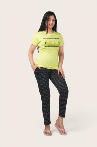 Image of Fly Birds Women Pure Cotton Tshirt and Pyjama AOP Set
