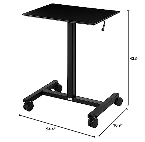 Seville Classics Airlift Height Adjustable Pneumatic Laptop Sit Stand Desk Mobile Rolling Cart Computer Workstation For Home Office, Classroom, 24" Desktop, Black #TOP2