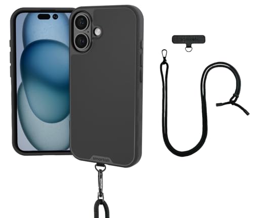 Image of Smartish iPhone 16 MagSafe Case with Crossbody Lanyard Strap - Gripmunk - [Slim + Protective] Magnetic Slim Case with Universal Detachable Shoulder Neck Strap - Black Tie Affair