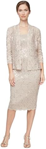 S.L. Fashions Women's Tea Length Sequin Lace Mother of The Bride ...