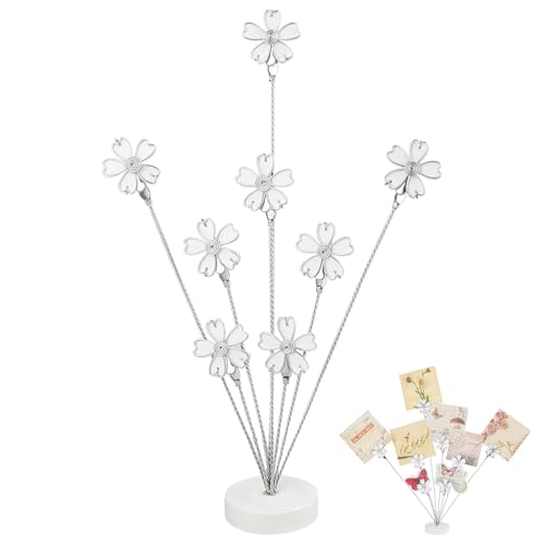 Support à 8 branches pour photos de mariage, cartes, notes, décoration de bureau - Blanc - 25,5 cm